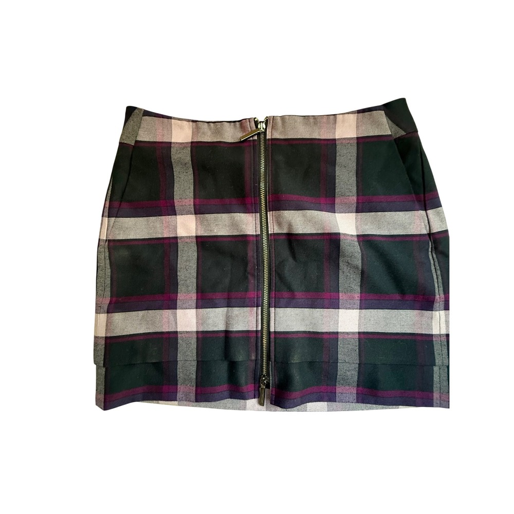 A|X Armani Exchange Plaid Mini Skirt Women's Size 2 Purple Black Zip Pockets